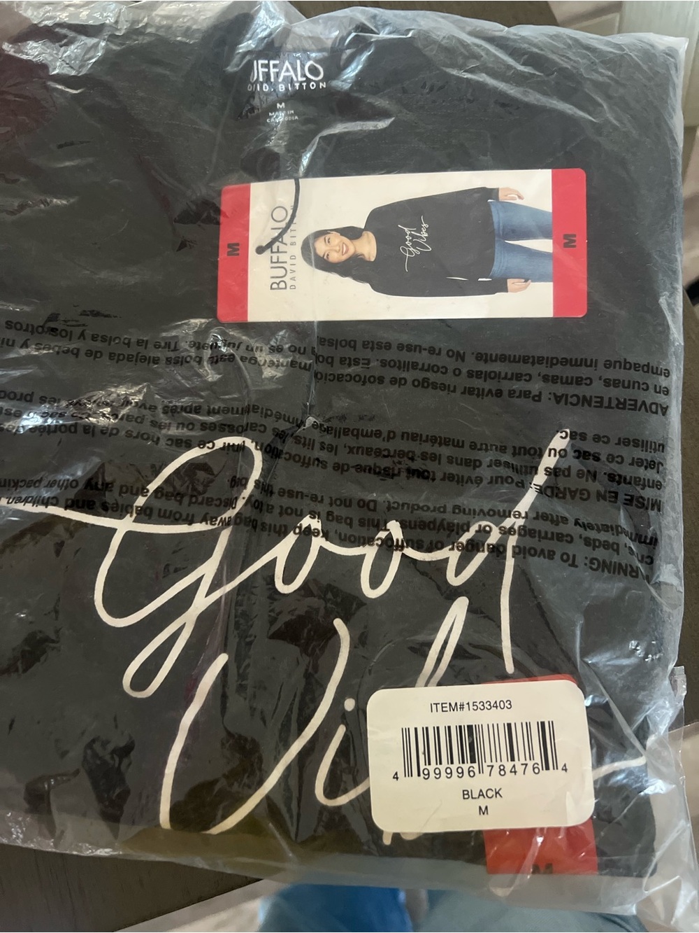 Buffalo David Bitton Black Sweatshirt with White Script Graphic